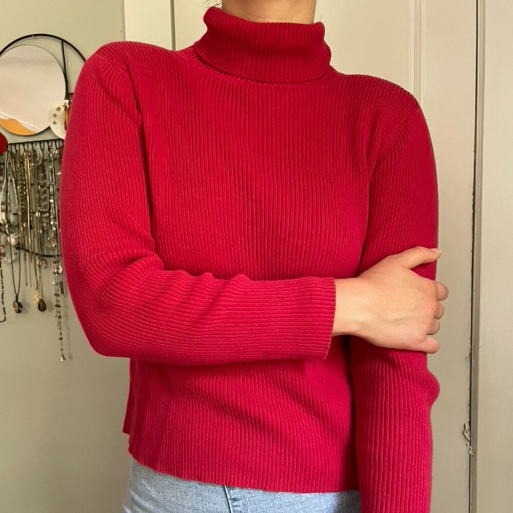 Red turtleneck sweater